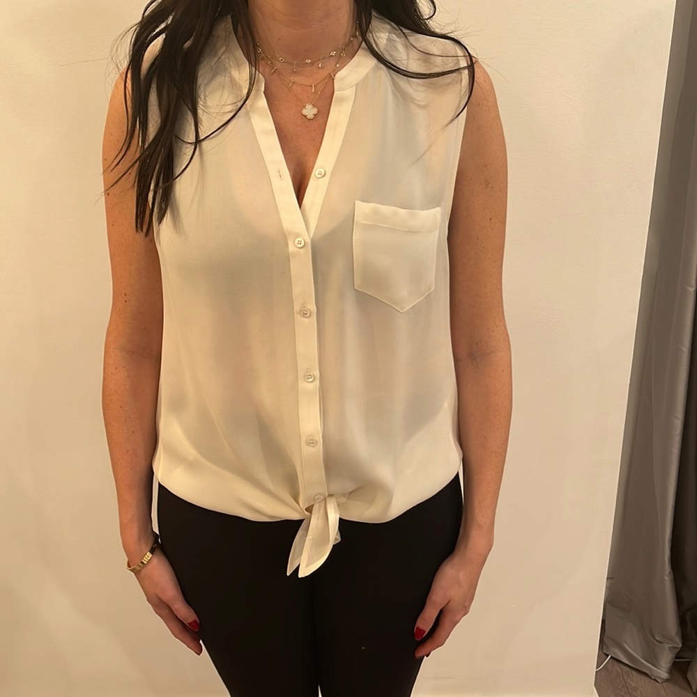COPY - Joie white silky top with front tie size M